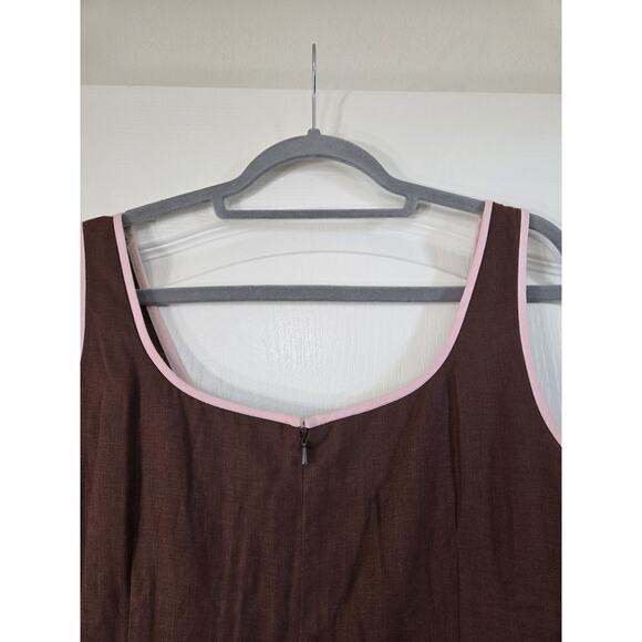 Spenser Jeremy Chocolate Brown Pink 100% Linen Retro Mod Knee Length Dress Sz 10 - Picture 8 of 12